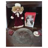 Christmas Decor Lot With Doll and Plate