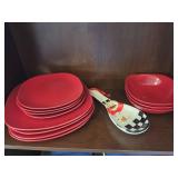 Red Dish Set with Spoon Holder