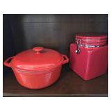Red Cast Iron Pot and Canister