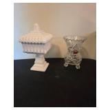 Jeanette Milk Glass Dish and Vase