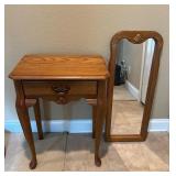 Vtg Oak Vanity Table and Mirror