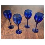 4 Cobalt Blue Wine Glasses
