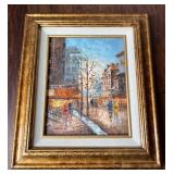 Vtg Gilt Framed Street Scene Painting