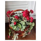Wicker Basket With Faux Red Geraniums