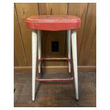 VTG Red & White Metal Stool-24" Tall