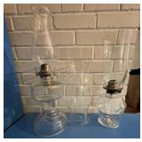 2 Clear Glass Oil Lamps and Extra Hurricane