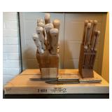 2  VTG Knife Sets W/Blocks and VTG Baribocraft