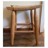 VTG Wood Bench Foot Stool Hand Woven Seat