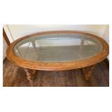Oak Wood Glass Top Oval Coffee Table