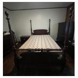 Full Size Mahogany Poster Bed W/Seally Mattress