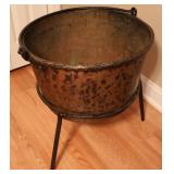 Vtg Brass Caldron on Iron Stand