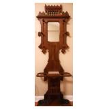 Vtg Ornate Wooden Hall Tree With Mirror