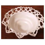 Vtg Atterbury Milk Glass Lace Edge Bowl