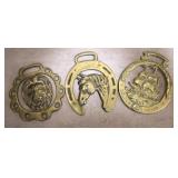 3 Vtg Brass Harness Medallions