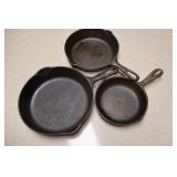 Three Vtg Cast Iron Skillets