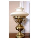Vtg Brass Oil Lamp with Glass Shade