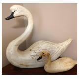 Vtg Carved Wooden Swans - 1 Signed 1988