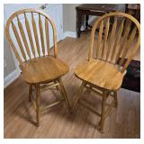 Two Vtg Wooden Swivel Chairs