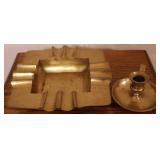 Brass Ashtray and Candle Holder Set