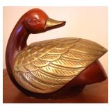Vtg Brass and Wood Duck Sculpture
