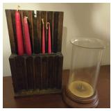 Vtg Wooden Candle Box & Holder Set