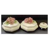 3 VTG White Porcelain Trinket Boxes-Cont.