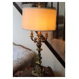 Ornate Brass Table Lamp with Candelabra Design
