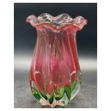 Teleflora Style Vase Pink-Green 4.5" Dia x 7.5" H
