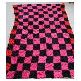 Hand-Tied Patchwork Quilt in Pink, Black, and Red