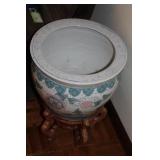 Large Ceramic Planter with Wooden Stand