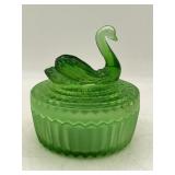 VTG Jeanette Glass Emerald Green Swan Powder Jar