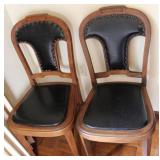 Vintage Wooden Chairs with Black Upholstery