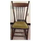 Wood Rocking Chair with Green Upholstery