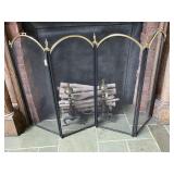 2 Cast Iron Andirons & Metal Fireplace Screen