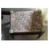 Rustic Woven Seat Green Stool