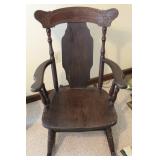Vintage Wooden Rocking Chair with Carved Backrest