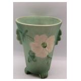 Green Ceramic Vase with Floral Design