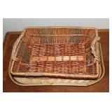 Woven Basket and Bamboo Tray Set
