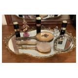 VTG Vanity Set W/Gold Plated Mirror Tray & More