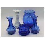 Blue Glass Vases and Outdoor Lamp