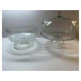 Clear Glass Cake Stand W/Lid & Pedestal Bowl