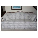 Floral Upholstered Sofa with Wood Trim