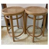 Pair of Caned Seat Thonet Stools-14 x 22 in