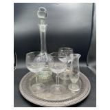 Solid Glass Decanter, 3 Crystal Wine Glasses, and
