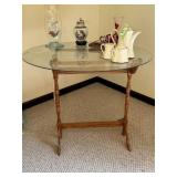 Glass-Top Side Table With Wooden Base