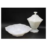 Milk Glass Dish and Covered Bowl Set