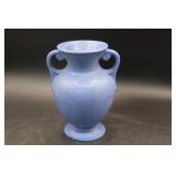 Blue Ceramic Two-Handled Vase, 8 Inches Tall