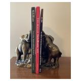 Pair of Solid Brass Elephant Book Ends W/Books