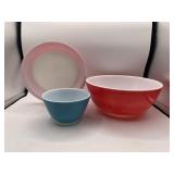 Pyrex Red & Blue Nesting Bowls & Pink Pie Plate