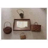 Five Mini Woven Baskets and Tray